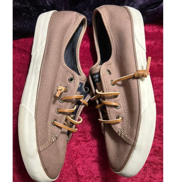 Sperry Top-Sider Sneaker Shoes Taupe Sz 8, Leather Lace Slip on Memory Foam - Picture 4 of 9
